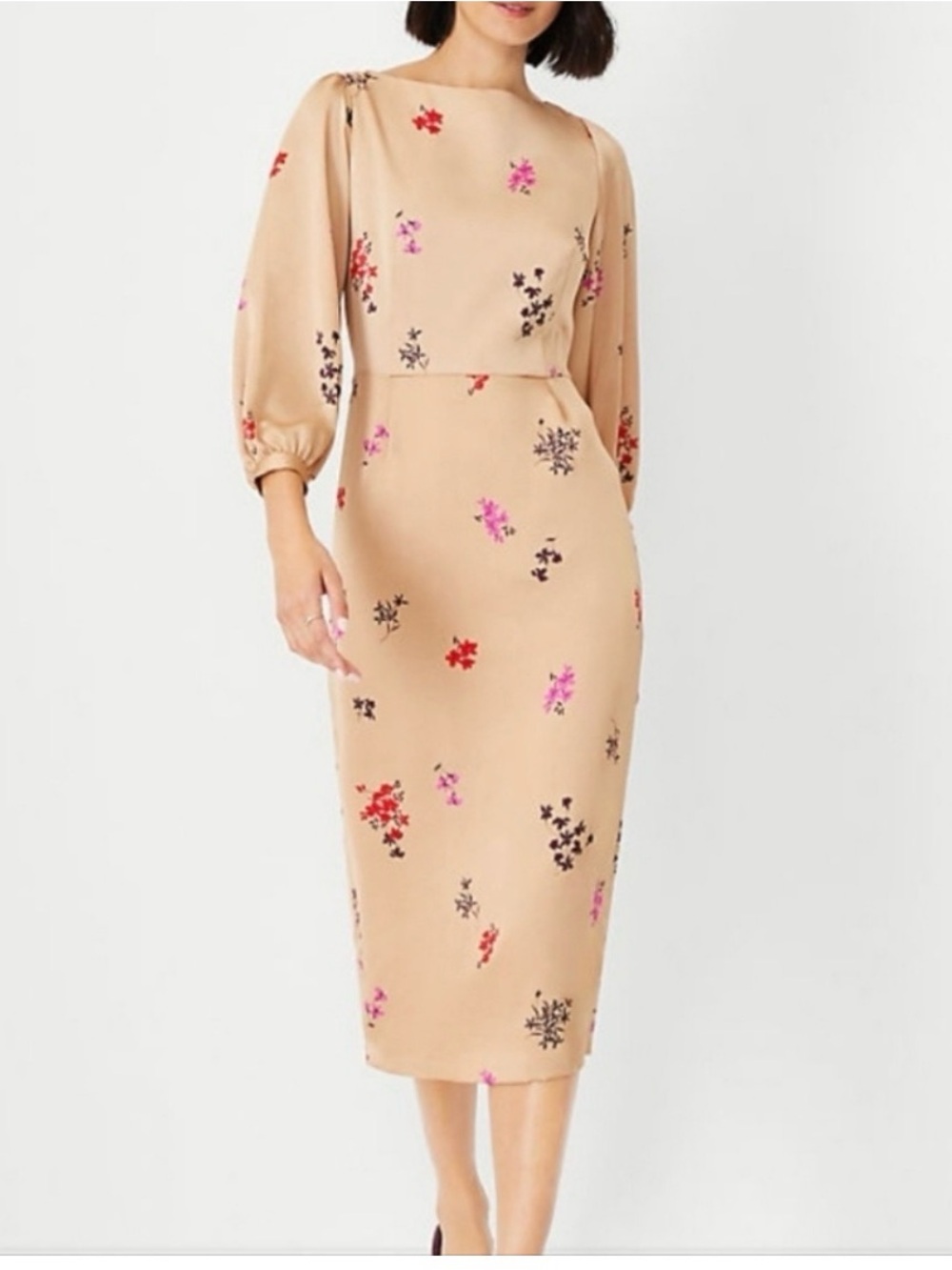 NWT Ann Taylor Japanese Sakura Floral Midi Dres sz 14